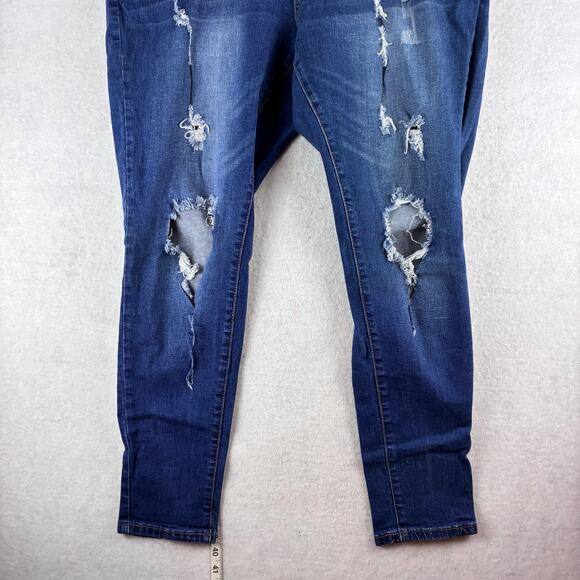 Wax Distressed Skinny Jeans Women's 20 Plus Thrashed Slashed Destroyed Dark Blue - Picture 12 of 13